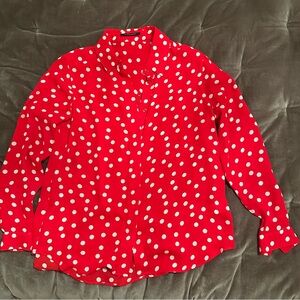 T Tahari Red and White Polka Dot Blouse